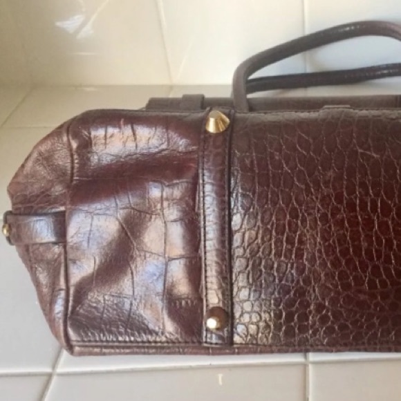 NEW BADGLEY MISCHKA SATCHEL BROWN CROC EMBOSSED LEATHER TOTE SHOULDER HANDBAG - Picture 9 of 12